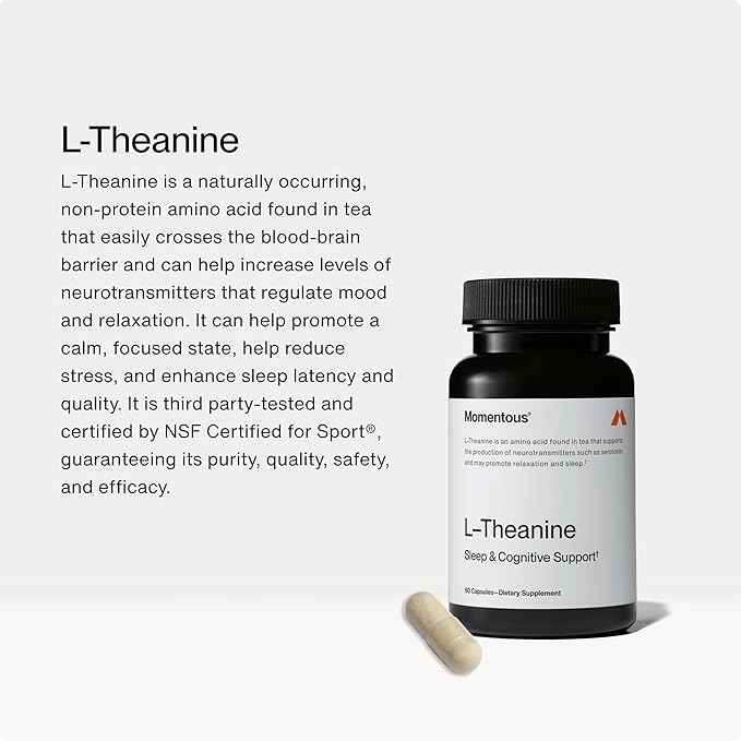 Momentous L-Theanine Supplement - 200 mg Capsules to Promote Relaxation & Focus - NSF Certified for Sport - GMO- & Gluten-Free - 60 Servings