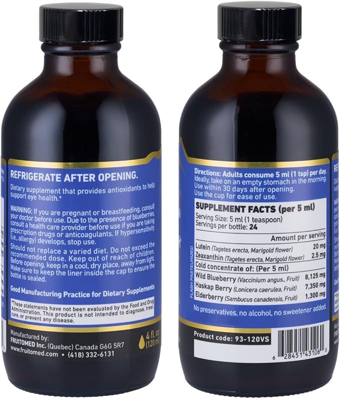 Immunia Vision. Lutein, Wild Blueberry, and Elderberry Concentrate. Eye Health Antioxidant Supplement. Concentrated Formula. Delicious Taste. 5 ml/Day. (3-Pack)