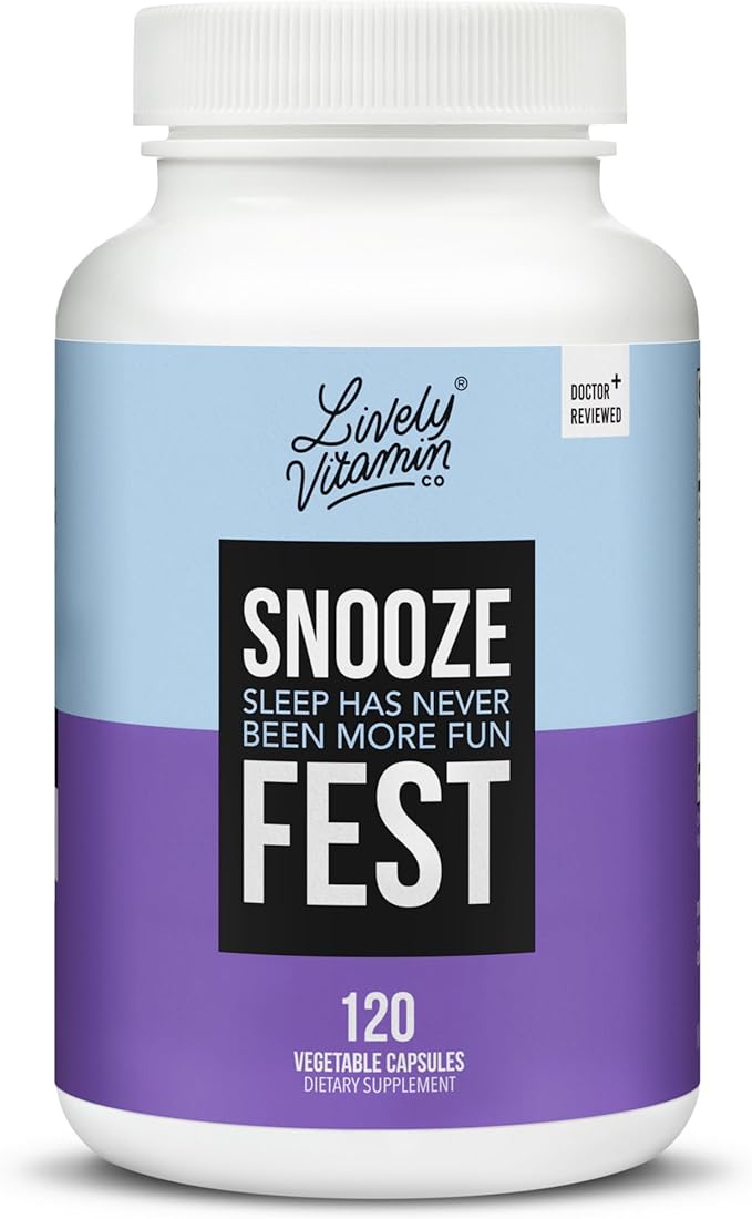 LIVELY VITAMIN CO Snooze Fest - Full REM Cycles - Balanced Sleep - Relax Body & Mind - Rest & Recovery - GABA - Chamomile - Melatonin - Tryptophan - Valerian Root - Lemon Balm - Poppy - 120 Count