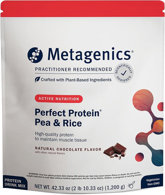 Metagenics Perfect Protein Pea & Rice - Featuring OptiProtein, a Balanced Combination of Proprietary Pea and Rice Protein with Added BCAAs - Chocolate Flavor - 30 Servings - 42.33 Oz