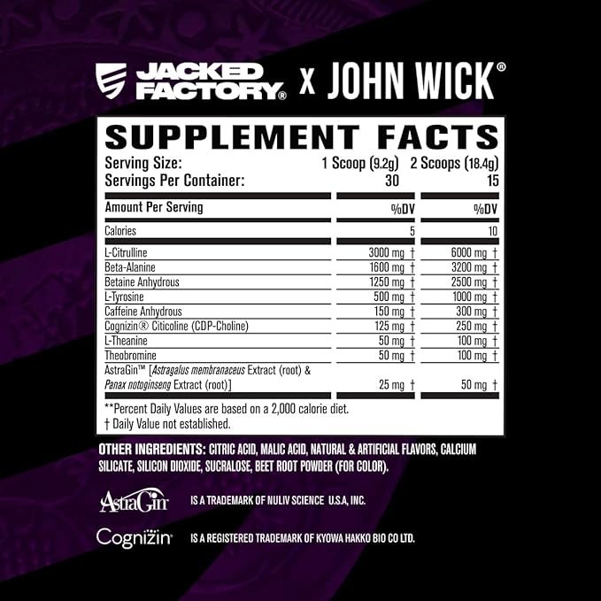 Jacked Factory X John Wick - Nitrosurge Wick Pre Workout Supplement - Intense Energy, Battle-Ready Focus, Unstoppable Commitment, and Sheer Will - 30 Servings, Osaka Cherry Blossom