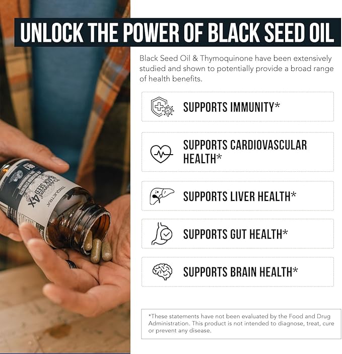 20% Thymoquinone Black Seed Oil Extract Capsules - TQ-Advanced 4X®: Potent Thymoquinone Concentration Available Concentrate from Nigella Sativa, Raw Form, Vegan, Glass Bottle (25 mg - 60 Capsules)