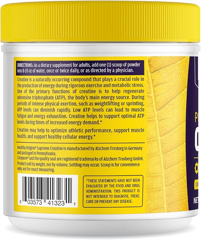 Healthy Origins® Performance Creatine with Creapure®, Unflavored Micronized Powder, Supports Muscle Function, Energy & Recovery, 21.2oz (600g), 120 Servings