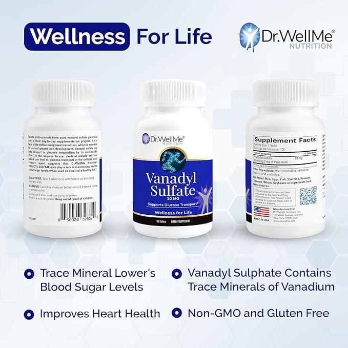 Dr.WellMe Nutrition Vanadyl Sulfate Supplement 10 mg, Maintains Healthy Blood Sugar Level, 100 Tablets, Pack of 3