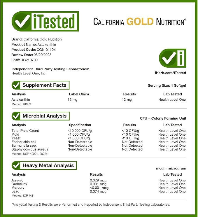 California Gold Nutrition Astaxanthin, Antioxidant Carotenoid, AstaLif Pure Icelandic Biologically Active 99% Isomer, 12 mg, 120 Veggie Softgels