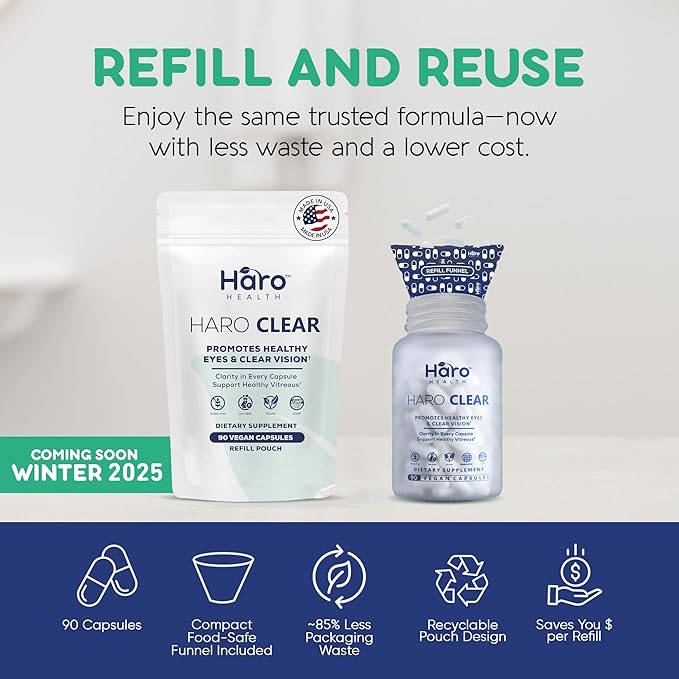 HARO Clear AREDS 2 Eye Vitamins with Lutein and Zeaxanthin for Dry Eyes, Screen Strain & Degeneration, Advanced Macular Support and Vision Supplements for Adults & Seniors, 90 Vegan Capsules