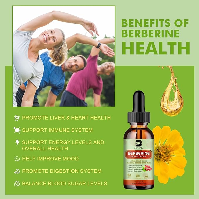Berberine HCL Supplement with Ceylon Cinnamon - Liposomal Berberine Phytosome Liquid Drops with Turmeric, Ceylon Cinnamon, Bitter Melon, Milk Thistle, AMPK Activator for Digestion Support