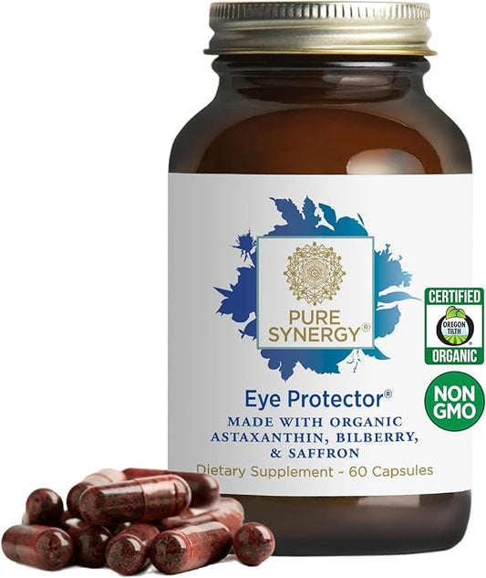 PURE SYNERGY Eye Protector | 100% Natural, Vegan Eye Health Supplement | with Organic Astaxanthin, Lutein, & Zeaxanthin | for Healthy Vision (60 Capsules)