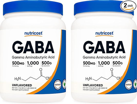 Nutricost Pure GABA (Gamma Aminobutyric Acid) Powder (500 Grams/1.1 pounds) (2 Pack)