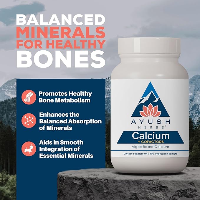 Ayush Herbs Calcium + Cofactors, Algae Based Calcium, Supports Bone Health & Mineralization, 90 Vegetarian Tablets
