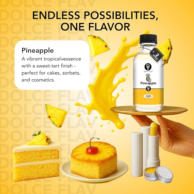 Dolce Flav Pineapple Extract – 2 Ounce Oil-Soluble Kosher, Sugar-Free, Concentrated Tropical Flavor for Candy, Chocolates & Desserts, Includes Measured Dropper