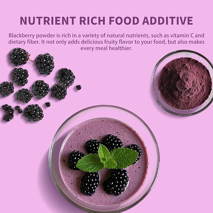 Blackberry Powder Black Raspberry Powder, Frozen Blackberries Powde-r, Blackberry Powde-r, 6.52OZ/185G No Sugar or Added, For Baking, Dressing, Smoothies, Beverages, Cereals, Yogurt
