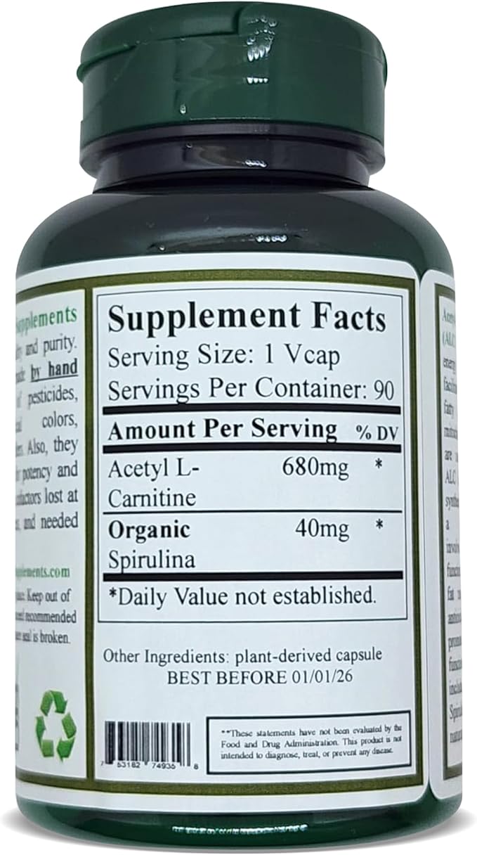 Acetyl L-Carnitine, Carnitine, ALC, High Absorbable, Non-GMO, Gluten-Free (Pack of 4)