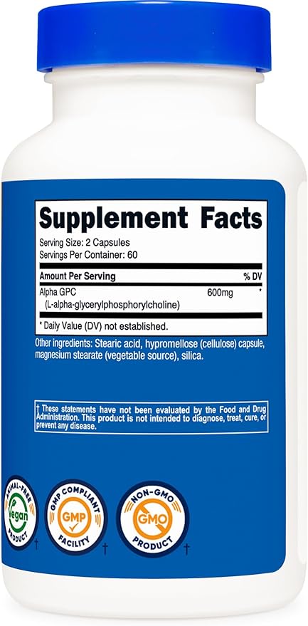 Nutricost Alpha GPC 600mg, 120 Vegetarian Capsules - Non-GMO and Gluten Free, 300mg Per Capsule
