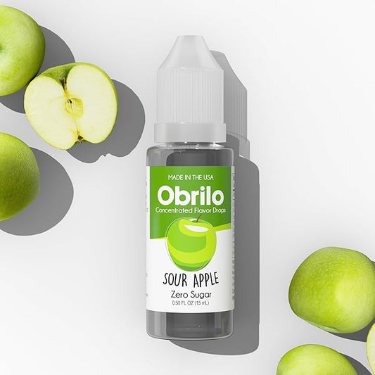 Obrilo Sour Apple Flavor Extract - Propylene Glycol (PG) Based - Water Soluble - Concentrated Food Flavoring for Baking, Candies, Desserts, Smoothies, Coffee & Tea - 15 mL/0.5 fl oz Dropper