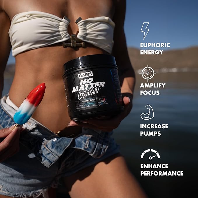 Gains in Bulk No Matter What Pre Workout Powder, with Paraxanthine, Amino Acids & L Theanine, Training Supplement for Athletes & Active Lifestyles, Energy & Focus Support, Rocket Pop, 30 Servings