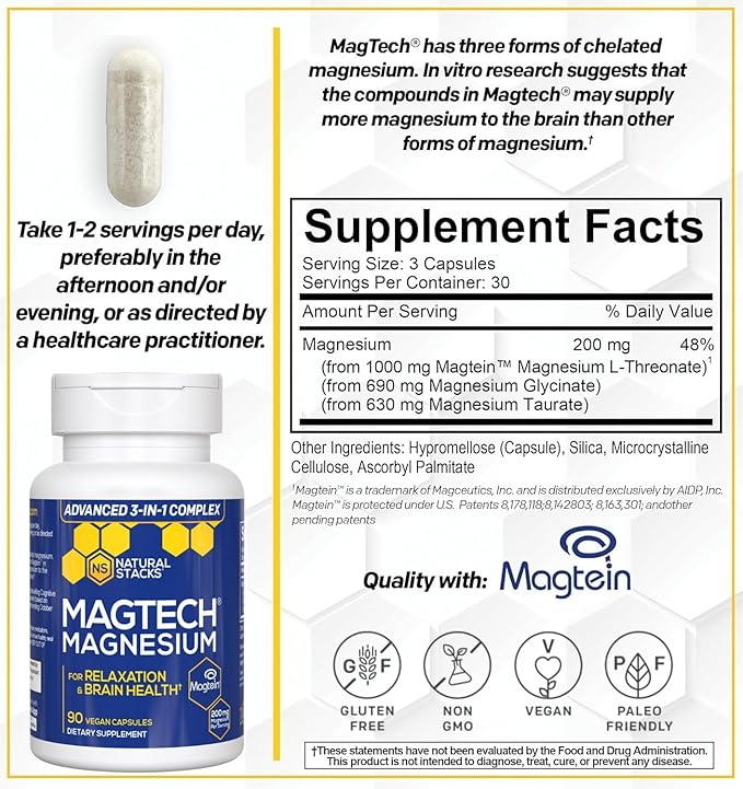 NATURAL STACKS MagTech Magnesium + NeuroFuel Nootropic Bundle - Supports Relaxation, Focus & Brain Health* - 165 Total Capsules
