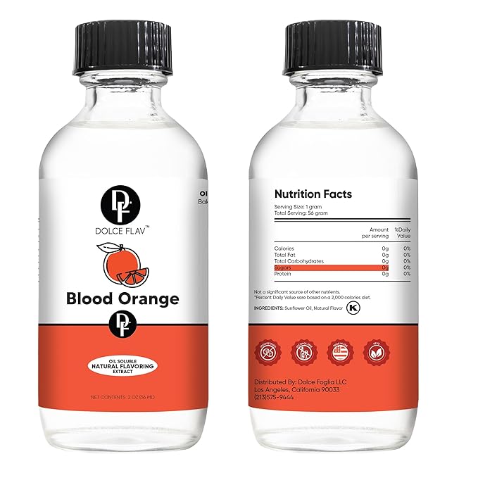 Dolce Flav Natural Blood Orange Extract – 2 Ounce Oil-Soluble Kosher, Sugar-Free, Concentrated Rich Citrus Flavoring for Baking, Chocolates & Desserts, Includes Measured Dropper