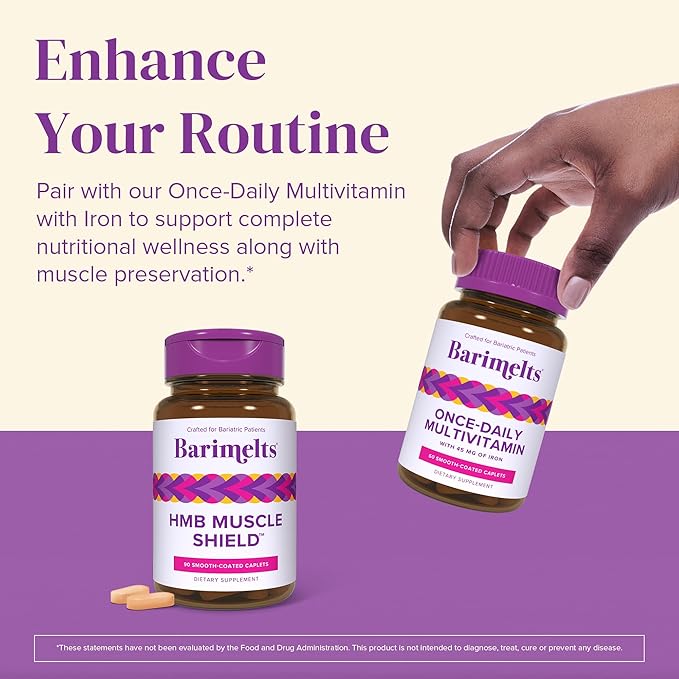 BariMelts HMB Muscle Shield for GLP-1 Users and Bariatric Patients - HMB Supplements with Vitamin D3 & Ubiquisome® Phytosome™ Supports Muscle Recovery - 90 Smooth-Coated Caplets