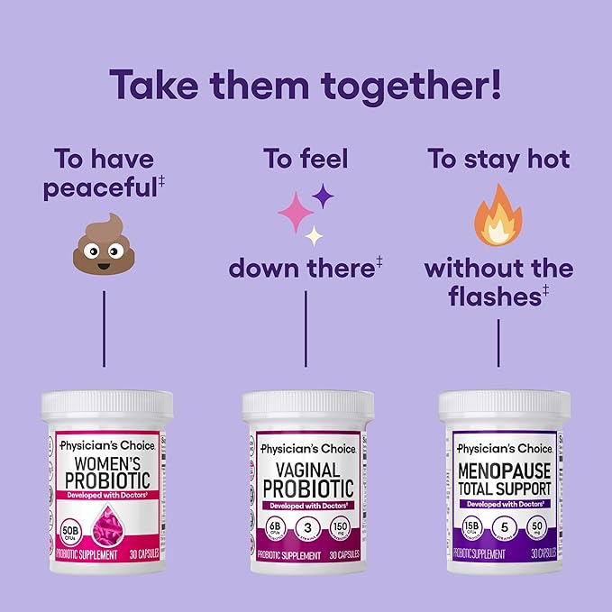 Physician's CHOICE Menopause Probiotic Supplement for Women - Supports Hormone Balance, Hot Flashes, Night Sweats, Weight Management, Bloating & Gut Health - with Black Cohosh, Resveratrol+ - 60ct