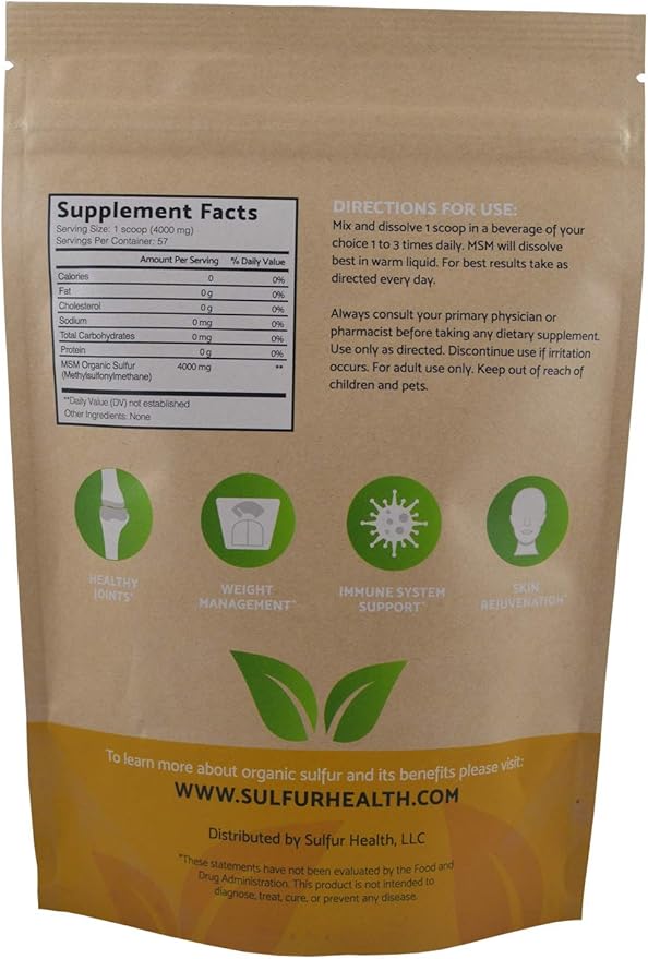 MSM Organic Sulfur - 99.9% Pure MSM Supplement - Lab-Tested & Certified (1 Pound)