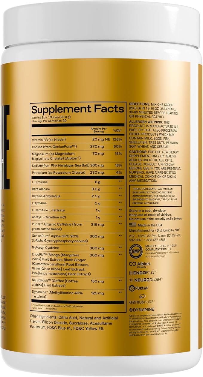 ONE of ONE Loaded Pre-Workout – High-Stim Energy, Focus & Endurance with EndoFlo™, Genius Pure™ Alpha GPC, NeuroRush™, Dynamine®, No Crash, Gluten Free – Sour Green Apple