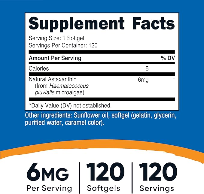 Nutricost Astaxanthin 6mg, Non-GMO and Gluten Free, 120 Softgels (4 Month Supply)