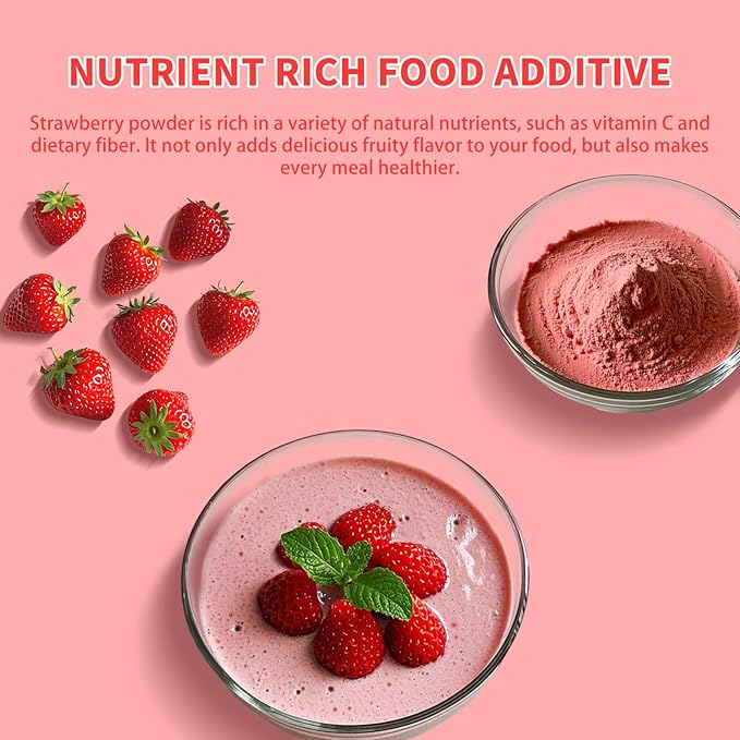 Strawberry Powder, 5.64OZ/160G Freeze Dried Strawberry Powder, No Sugar & Additives, 100% Natural, Freeze Dried Fruit Powd-er for Cakes, Baking, Juice, Cereal, Yogurt, Smoothies