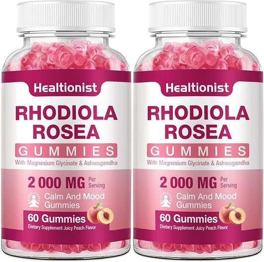 2 Packs Sugar-Free Rhodiola Rosea Gummies Adaptogenic Rhodiola Rosea Supplement & Cortisol Blocker for Performance, Stamina, Mood & Motivation - Non-GMO, 120 Vegan Chews