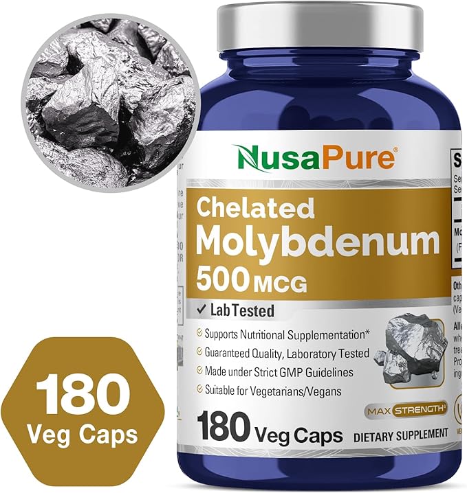 NusaPure Chelated Molybdenum 500 mcg 180 Vegetarian Caps (Vegan, Non-GMO)