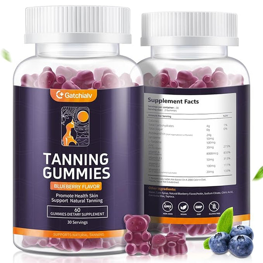 Tanning Gummies - Self Tan Bronzing Supplement that Work Without Sun - No Sugar Vegan with Astaxanthin Lycopene Beta Carotene and Vitamins-60 Count