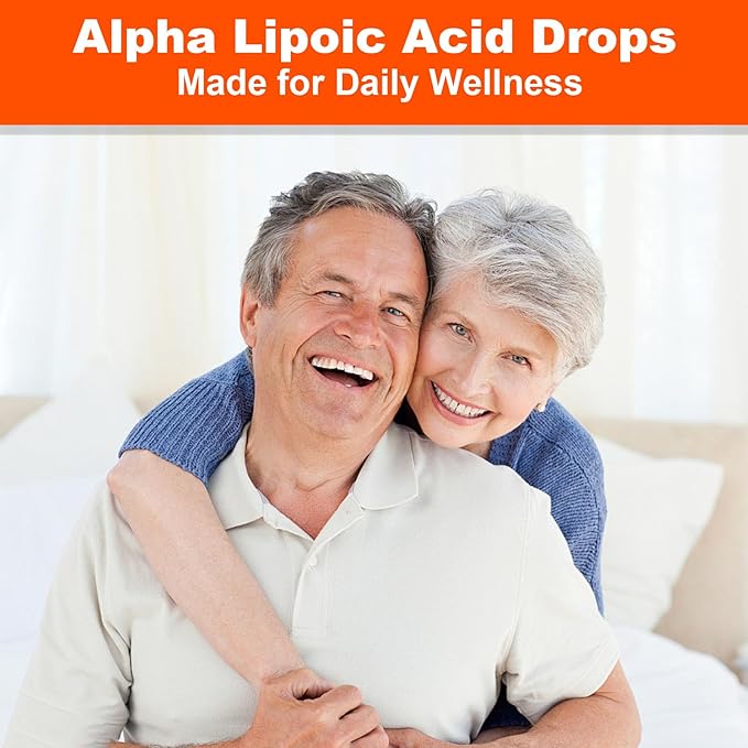 Alpha Lipoic Acid Liquid Drops 1000mg, ALA Supplement for Nerve and Antioxidant Support with Biotin, Natural Orange Flavor, 2FL OZ