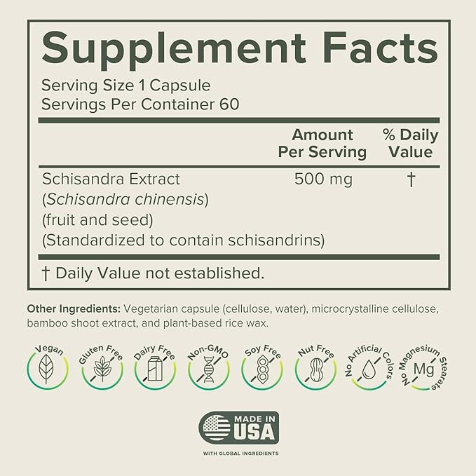 Prominent Nutrition Schisandra Berry Extract, Clinically Researched 500 mg Dose for Stress Management Support, Standardized to Schisandrins, Pure Schisandra Chinensis Fruit Extract, 60 Capsules