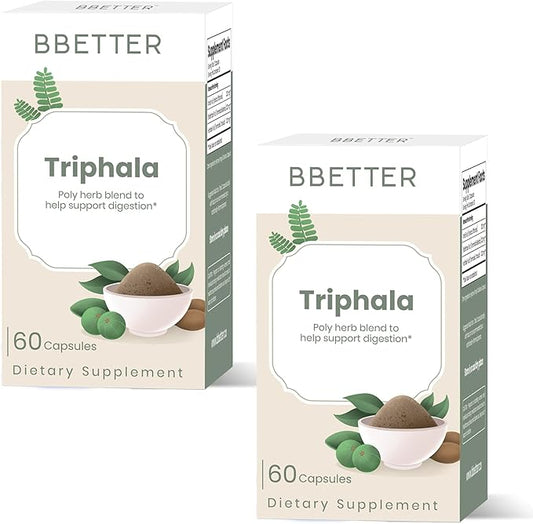 BBETTER Triphala – Ayurvedic Herbal Supplement with Amla, Haritaki & Bibhitaki for Occasional Constipation & Bloating – Supports Digestion, Healthy Bowel Function, Colon Cleanse & Detox - 120 Capsules