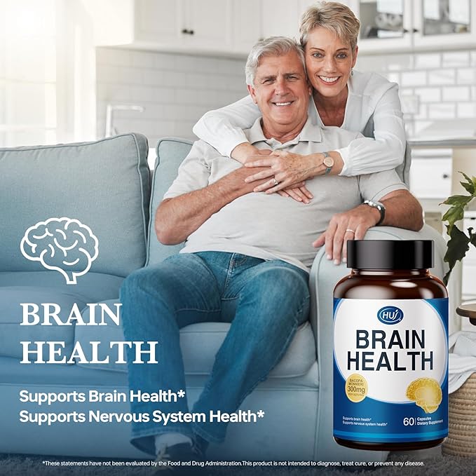 HUJ Brain Health - Brain Supplements for Memory and Focus - Brain & Nervous System Health Support with Bacopa, Phosphatidylserine, Ginkgo Biloba, Rosemary, Walnut Peptide, Nervonic Acid - 60 Capsules