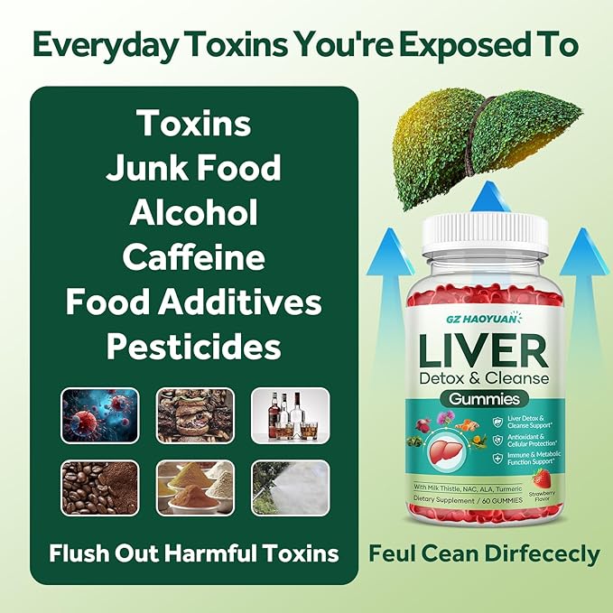Liver Cleanse Detox & Repair Gummies, Milk Thistle Supplement with NAC, Alpha Lipoic Acid, Dandelion Root, Artichoke Leaf for Liver Detox Support, Antioxidant, Immune Support, Strawberry Flavor 60ct