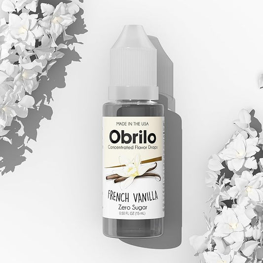 Obrilo French Vanilla Flavor Extract - Propylene Glycol (PG) Based - Water Soluble - Concentrated Food Flavoring for Baking, Candies, Desserts, Smoothies, Coffee & Tea - 15 mL/0.5 fl oz Dropper