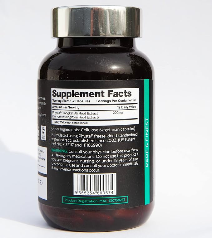 Pure Tongkat Ali Longjack 200:1 Highly Concentrated 1.5% Eurycomanone US Patented Physta® Freeze-Dried Extraction Technology Supports Strength, Energy and Performance (60 Count)