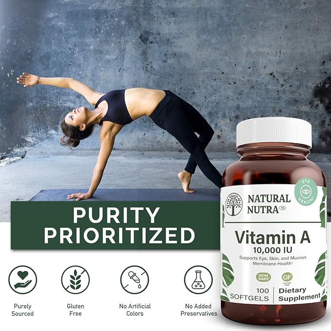 Natural Nutra Vitamin A 10,000 IU Softgels – High Potency Eye and Skin Vitamins – Gluten-Free - Supplement for Sight & Skin Health – Fish Liver Oil for Men and Women, Gluten Free 100 Softgels (2 Pack)