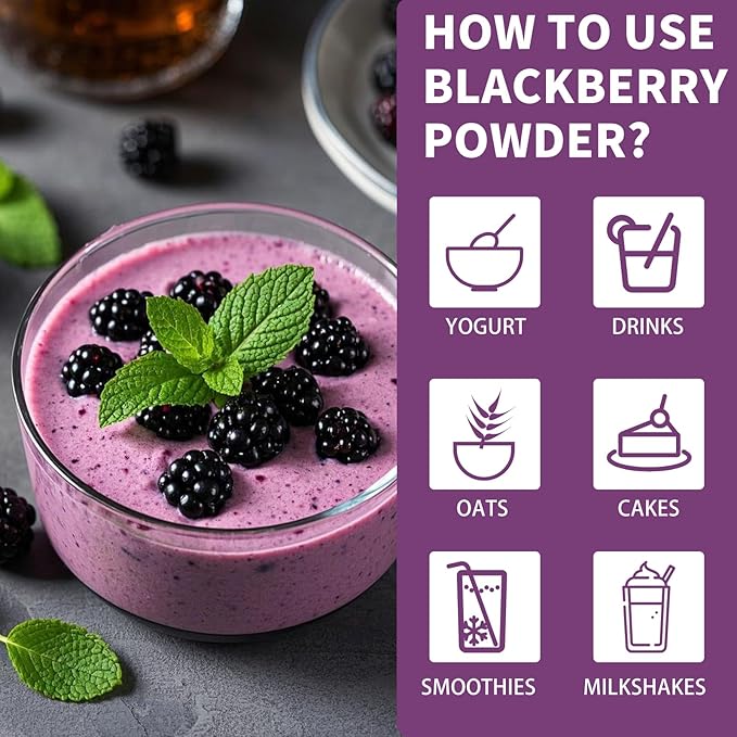 Blackberry Powder Black Raspberry Powder, Frozen Blackberries Powde-r, Blackberry Powde-r, 6.52OZ/185G No Sugar or Added, For Baking, Dressing, Smoothies, Beverages, Cereals, Yogurt