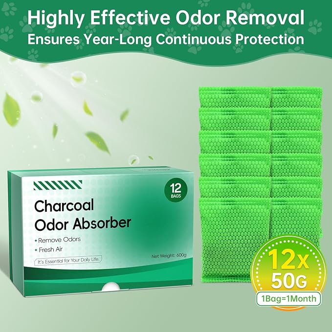 Aoketch Nano Mineral Crystal Activated Charcoal Bags Odor Absorber Activated Air Purifying Bags Natural absorber for shoes car refrigerator (12 packs/55 grams)