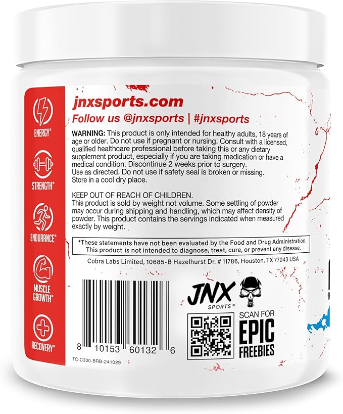 JNX SPORTS The Curse! Creatine Monohydrate Blue Raspberry 50 Servings | Pure Micronized Creatine 5g Per Serving | 350g - 12.3 Ounce