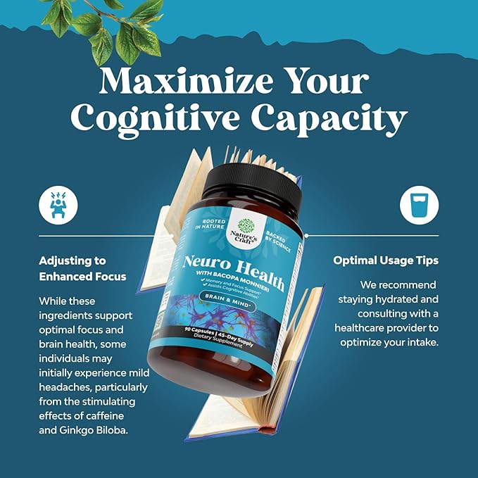 Nootropic Brain Supplement for Memory and Focus Support - Vitamins for Mental Health & Clarity with Bacopa Monnieri, VIT A, B6, Riboflavin, Niacin, Thiamin & Folate - Cognitive Complex - 90 Ct