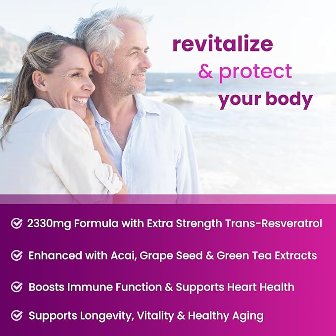 NutraChamps Resveratrol Supplement, Extra Strength Formula for Healthy Aging, Immune Support, 60 Vegan Capsules with Trans-Resveratrol, Green Tea Leaf, Acai Berry & Grape Seed Extract