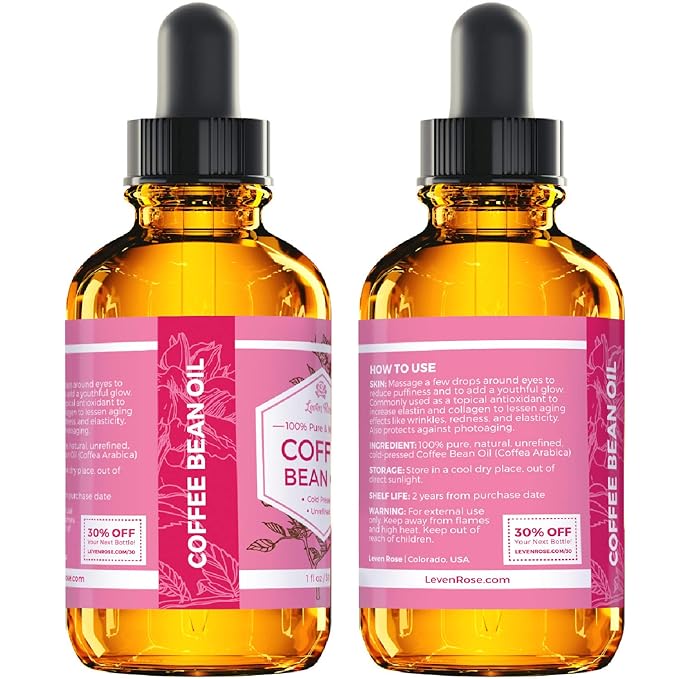 Leven Rose Coffee Bean Oil 1 oz - 100% Natural Cold Pressed Oil for Skin and Hair
