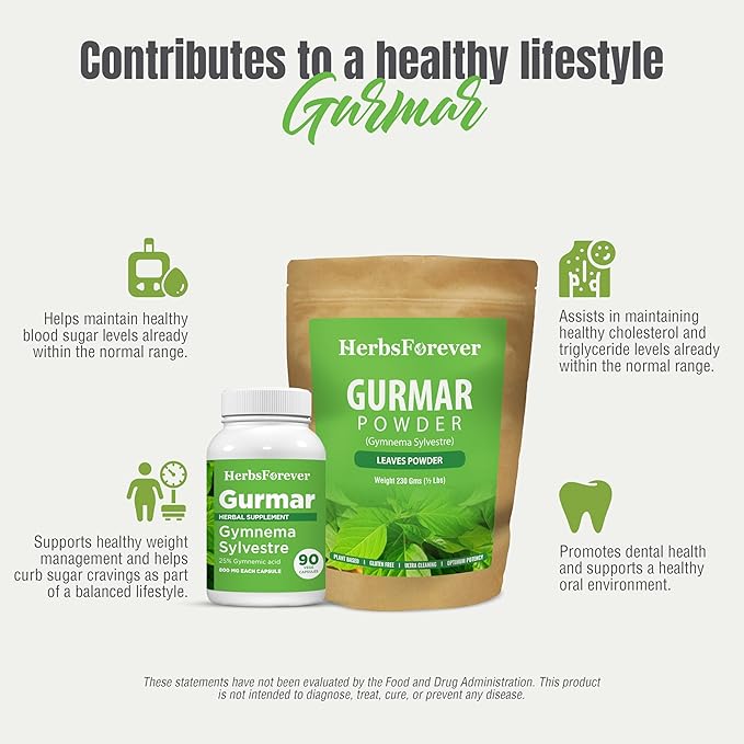 Gurmar Gymnema Sylvestre Capsules & Powder (Pack of 2) | Natural Herbal Supplement | Non-GMO, Vegan