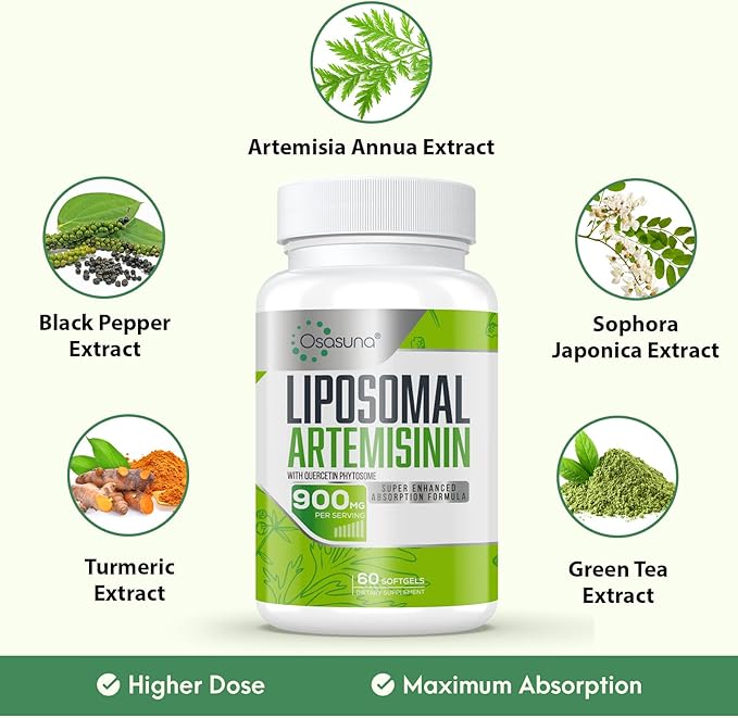 900 mg Liposomal Artemisinin for Maximum Absorption, Sweet Wormwood Extract(Artemisia Annua) with Quercetin Phytosome 200 mg, 120 Softgels