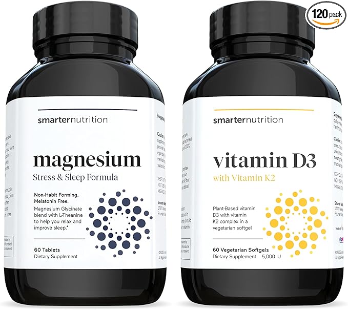 Smarter Nutrition Magnesium and Vitamin D3+K2 Bundle - Magnesium Complex with Glycinate, Citrate, Malate, and Bisglycinate and 5,000 IU of Vitamin D with K2 Complex [30-Day Supply]