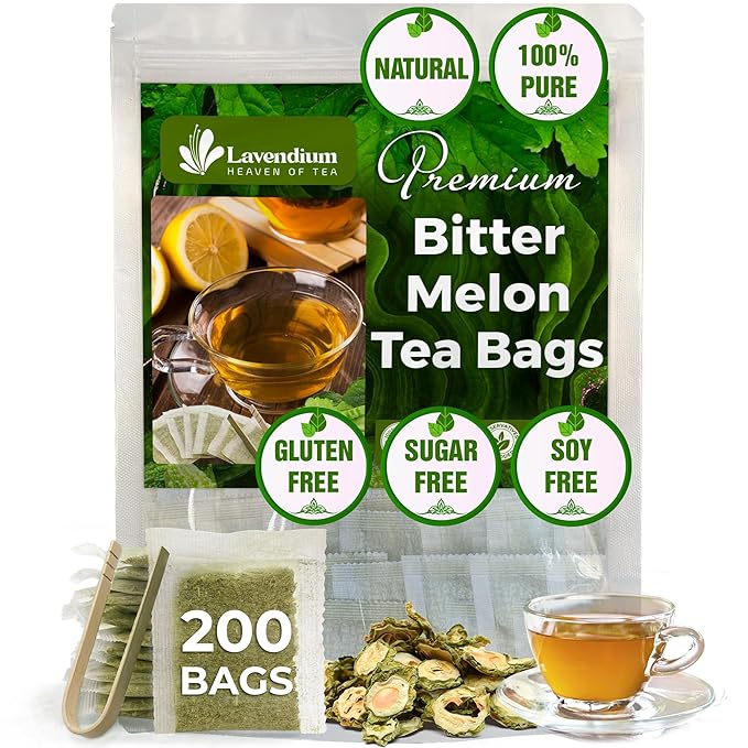 Lavendium, Premium 200 Tea Bags Bitter Melon Fruit Herbal Tea, 100% Natural and Pure, Hand-made, Made With Natural Materials-Corn Fiber Tea Bag, Sugar Free. Caffeine Free. Gluten Free. Vegan