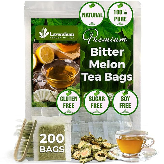 Lavendium, Premium 200 Tea Bags Bitter Melon Fruit Herbal Tea, 100% Natural and Pure, Hand-made, Made With Natural Materials-Corn Fiber Tea Bag, Sugar Free. Caffeine Free. Gluten Free. Vegan